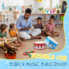 Boao 4 Pcs Kids Drum Set, 8 Inch Toddler Drum Wooden Toy with Adjustable Strap and 4 Drumsticks, Educational Sensory Musical Instrument for Toddlers Kid Baby Boys Girls Gift (Flag)