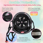 Kids Bike Helmet with DIY Stickers and Knee Pads Elbow Pads Wrist Guard Set for Ages 3-8-14 Toddler Boys Girls Helmet for Roller Skates Cycling Skateboarding Bicycle Scooter