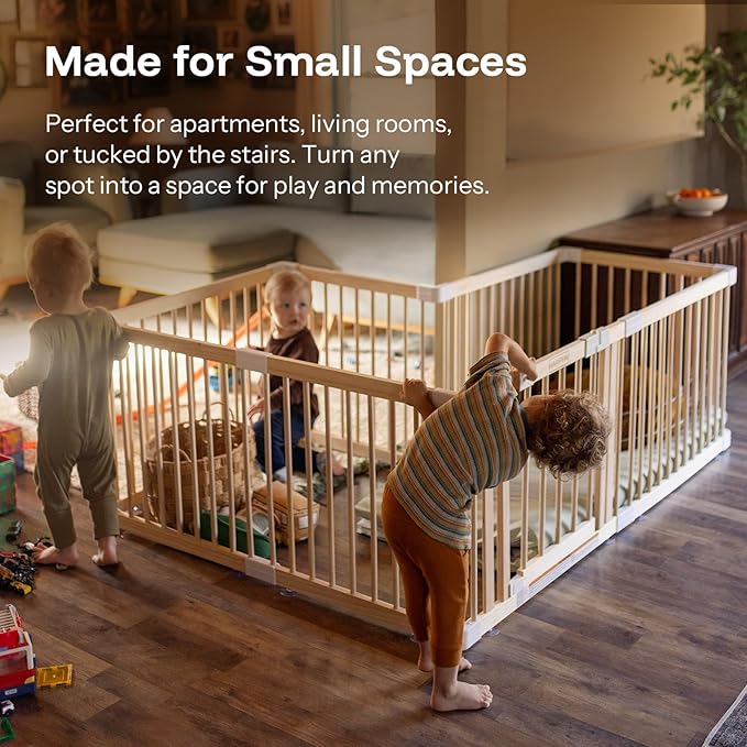 HARPPA Baby Gate Playpen Wooden Playpen for Babies and Toddlers Large Play Yards Baby Fence Play Area 45.66 x 45.66 x 24 inch