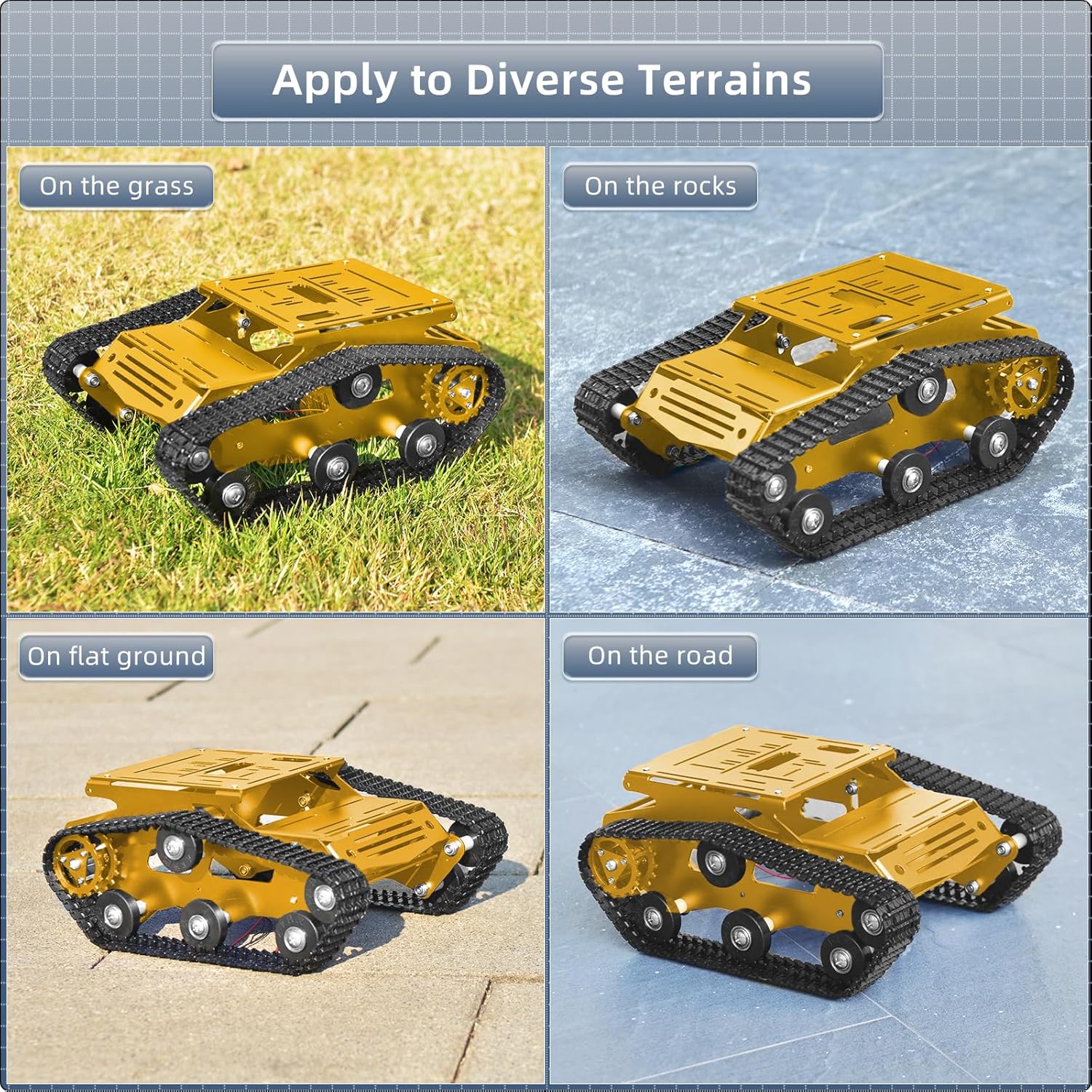 Tank Car Chassis with Encoder Motor, Shock Absorbing Robot Chassis Full-Metal Robotic Moving Platform Track for RaspberryPi Arduino Jetson Microb DIY Maker Smart Robot Car Learning Kit