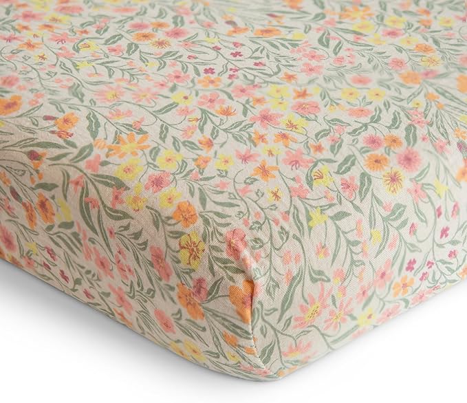 mushie Extra Soft Muslin Fitted Crib Sheet | 192 Thread Count | 28"x 52" (Pastel Blooms)