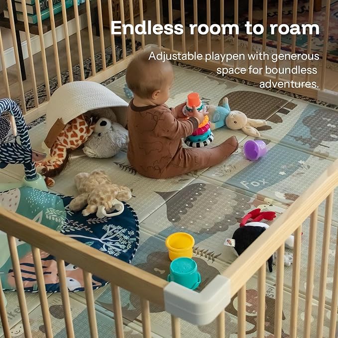 HARPPA Baby Gate Playpen Wooden Playpen for Babies and Toddlers Large Play Yards Baby Fence Play Area 56 x 56 x 24 inch