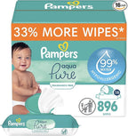 Pampers Baby Wipes Aqua Pure, 99% Water Based Wipes, Hypoallergenic and Unscented Infant Wipe, 896 Total (16 Flip-Top Packs)