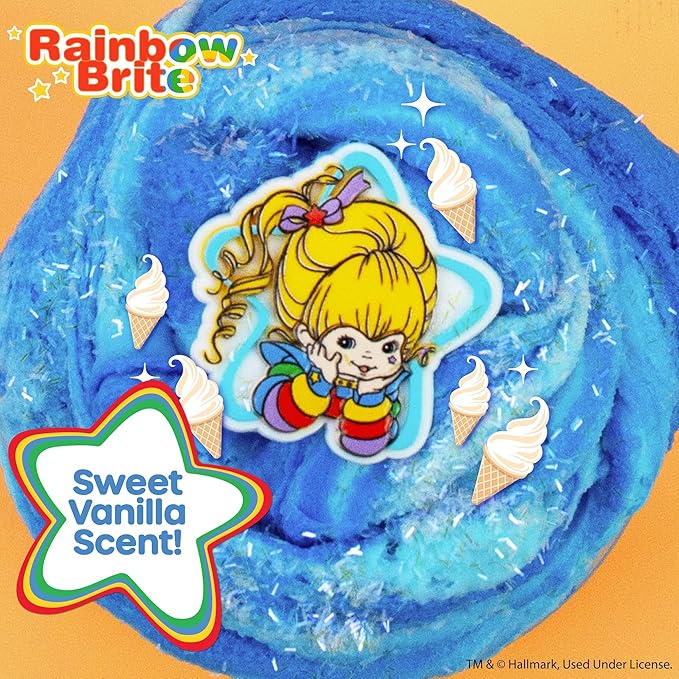 Rainbow Brite Scented Cloud Slime, Vanilla-Scented, Collectible Charm, White Iridescent Tinsel, & Reusable Container with Topper, Cute Stuff for Kids, Colorful Fidget Toys, Goody Bags Stuffers