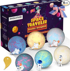 EvolutionUSA Space Bath Bombs for Boys & Girls, 6 Planet Bath Balls with Toy Hidden Inside, Organic Hypoallerganic Childrens Bathbombs, Cosmic Fun Space Surprise, Gift Set Birthday, Christmas, Easter