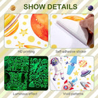 Watercolor Solar System Wall Decals, Glow in The Dark Stars, Kids Planets Sticker for Ceiling, Astronaut Wall Stickers for Bedroom（Green）