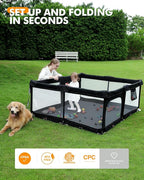 Foldable Baby Playpen with Non-Removable Thick Mat, Extra Large Collapsible Play Yard for Babies & Toddlers, Portable Travel Playpen with Gate, Safe Activity Center (51"×51" Black)