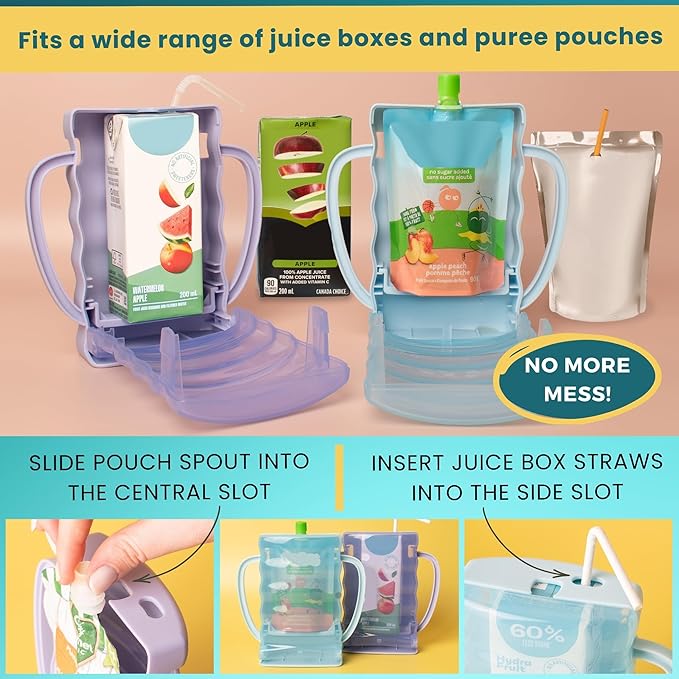 Dinneractive Sip Wiz - Baby Pouch Holder No Squeeze Pouch Food Pouches & Juice Box Holder - Anti-Squeeze Yogurt Pouch Reusable Toddler Essentials 2 Pack