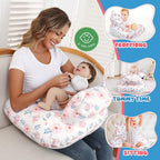 Nursing Pillow for Breastfeeding, Breastfeeding Essentials for Newborn, More Support for Mom and Baby, with Adjustable Waist Strap and Removable Cotton Cover (Black)