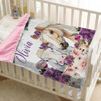 Custom Baby Blanket with Name, Horse and Animals Design, Soft Flannel with Double Layer Dotted Backing, Receiving Swaddle Blanket Suitable for Infants and Toddler