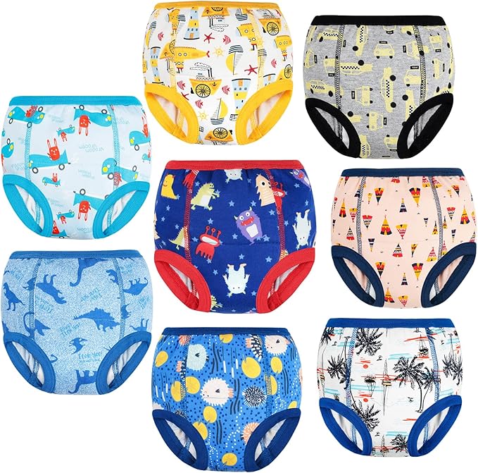 MooMoo Baby 8 Packs Potty Training Pants Cotton Absorbent Training Underwear for Toddler Boy and Girls 2T-9T