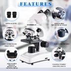 Compound Binocular Microscopes 64X-6000X with Electric Len, Microscope for Adults Kids Students, 4 Objective Lens, Biological Microscope Kit for School, Lab