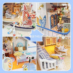 DIY Miniature Dollhouse Kit, Mini House Building Kit for Adults, Tiny House Making Kits with LED Light, Hobby Craft Christmas Decorations Birthday Gifts for Adults (Blue Sea Story)