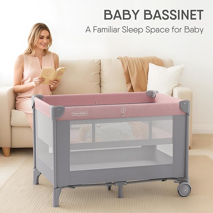 4-in-1 Baby Bassinet with Playard, Sleeper Nest, Changing Table, Mosquito Net & Canopy, Storage and Toys for Newborn to Toddler