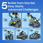Sillbird Robot Building Kit with Remote Control STEM Gifts for Boys Ages 8-12, Technic Coding Robotic Toys for Kids Birthday, Build 5in1 Models with 488 Pieces - Blue