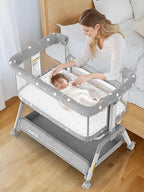 Bassinet Bedside Sleeper, Baby Crib with Mattress and Adjustable Height & Upgraded Wheels, All Mesh Portable Bassinet, Baby Bed for Newborn