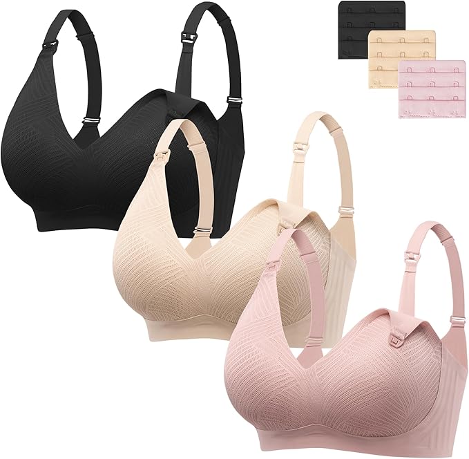 Angelhood Nursing Bras for Breastfeeding, Seamless Wireless Comfort Push up Lace Nursing Maternity Bralette for Pregnancy