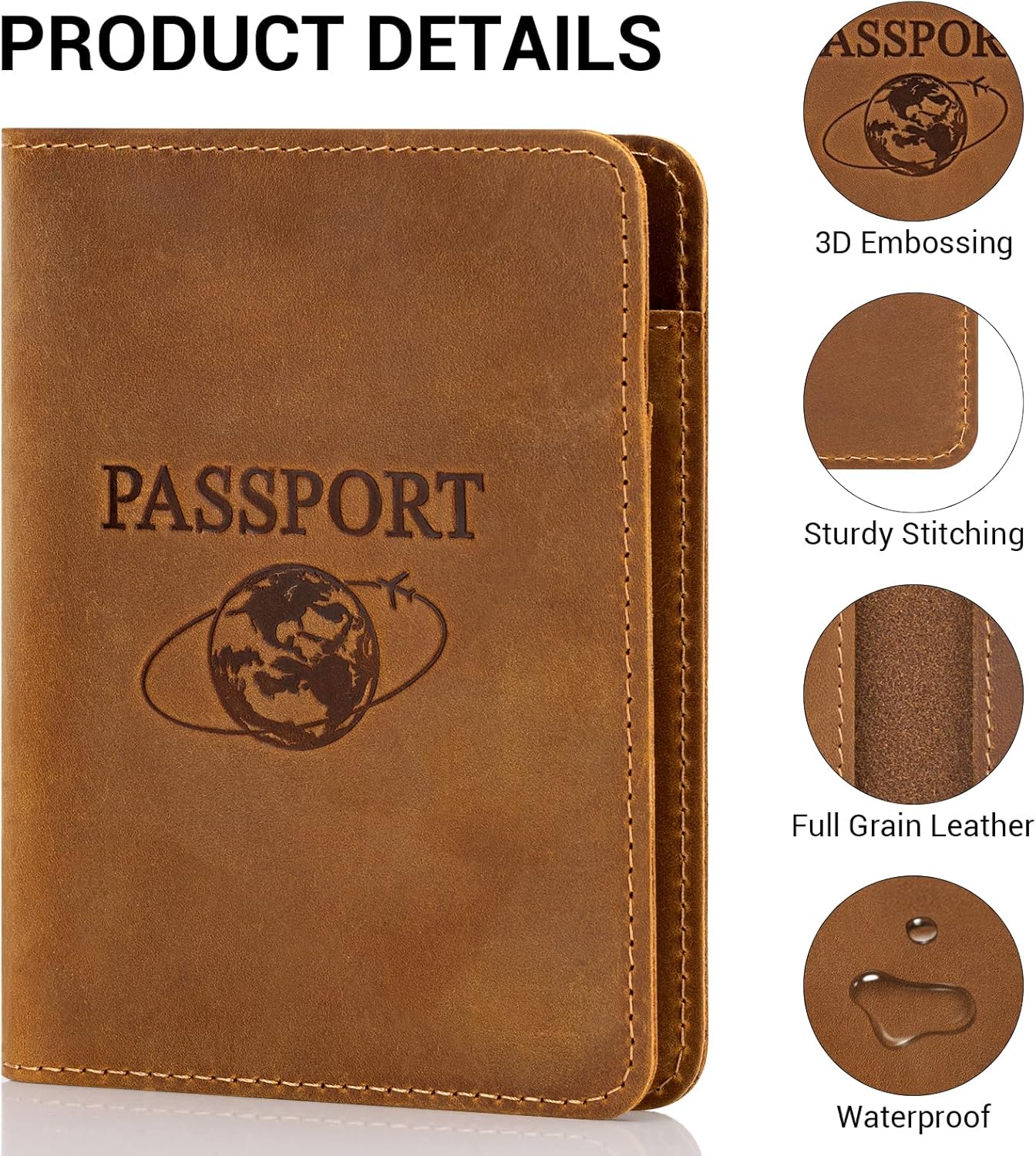 BIAOTIE Premium Leather Passport Holder Covers, Rfid Travel Wallet Passport Document Holder, Travel Essentials Wallet Cover Case for Men and Women (Light Brown)