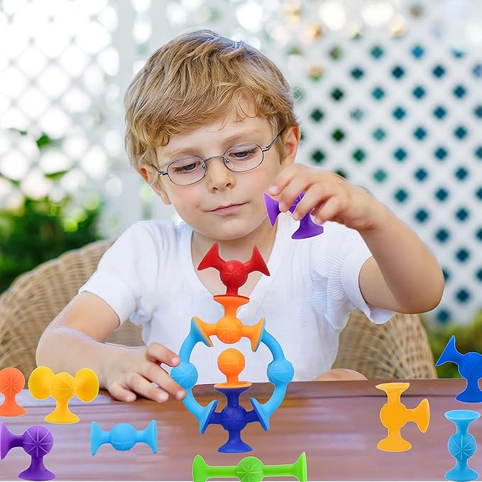 48 Piece Suction Cup Toys Construction Set, Silicone Building Blocks DIY Blocks - Sucker Toy are Fun Bath Toys, Fidget Toys for Toddlers 1-3 Old Boys and Girls