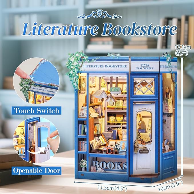 CUTEBEE Book Nook Kit - DIY Miniature House Dollhouse Kit for Adults and Teens, Booknook Tiny House Bookshelf Decor 3D Wooden Puzzle, Gifts for Family, Friends (Literature Bookstore)