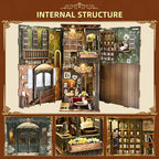 Book Nook Kit, DIY Miniature Dollhouse Book Nook Kit with Dust Cover and LED Light (Saisons Café)