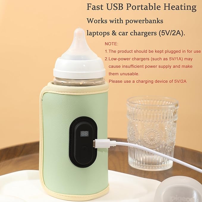 Baby Bottle Warmer,Keep Milk Warm Only (Does Not Heat) 20-Temperature Digital USB Portable Warming Sleeve,Portable Thermo Cover with Digital Display & 20 Temp Settings (Pink)