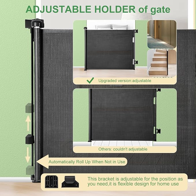 Upgraded Retractable Baby Gate, Extra Wide Safety Kids or Pets Gate, 33” Tall, Extends to 71” Wide, Mesh Safety Dog Gate for Stairs, Indoor, Outdoor, Doorways, Hallways(33”x71”, Black)