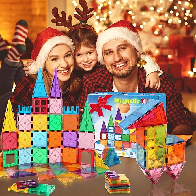 Magnetic Tiles Building Blocks for 3 4 5 6 7 8+ Years Old Boys Girls Colorful Magnet Stacking Toys Birthday Gift for Toddlers STEM Preschool Educational Construction Tiles Set