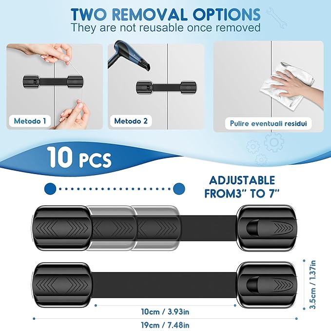 10 Pack Cabinet Locks Baby Proofing, SOGUDE Child Proof Cabinet Locks with 3M Adhesive Child Safety Locks for Refrigerator, Doors, Drawer Locks No Drilling, Cabinet Locks for Babies- Black