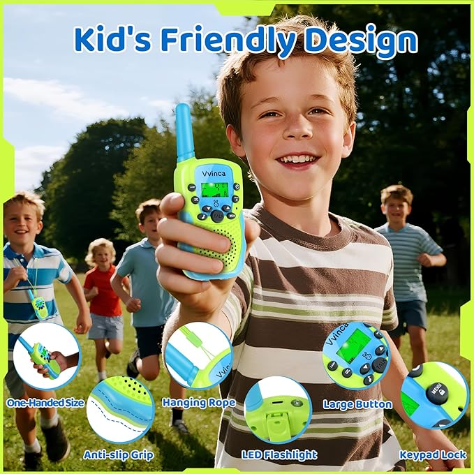 Vvinca Walkie Talkies for Kids Rechargeable Toys for Ages 5-7, Long Range 22 Channels 2 Way Kids Walkie Talkie with Flashlight for Camping Hiking Indoor Outdoor 3 4 5 6-12 Boy Girl Christmas Birthday