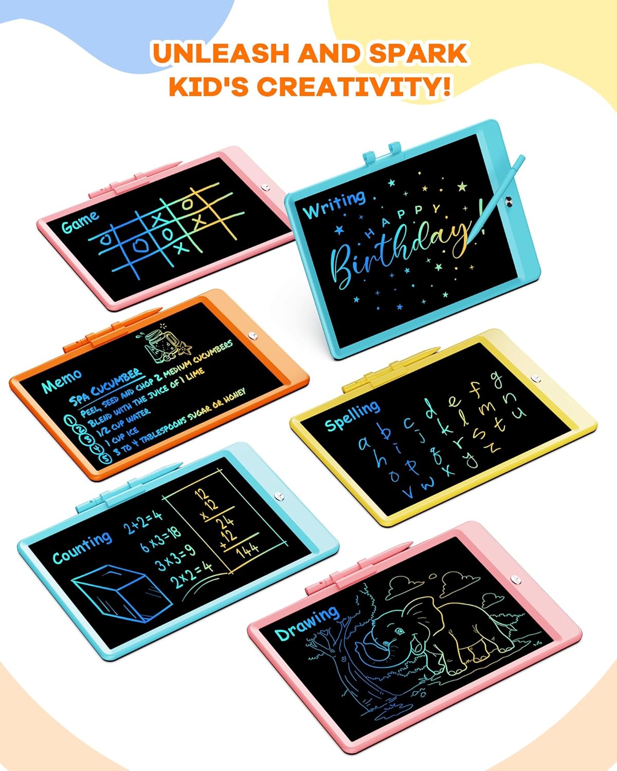 ORSEN LCD Writing Tablet 10 Inch, Colorful Doodle Board Drawing Tablet, Erasable Reusable Writing Pad, Educational for 3-8 Year Old Girls Boys(Orange)