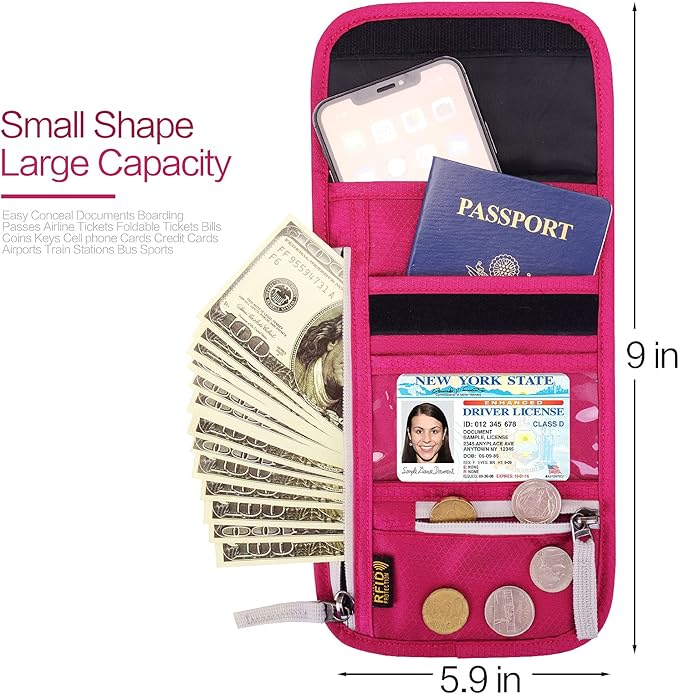 Neck Wallet Lightweight RFID Blocking Waterproof Travel Pouch for Women Men