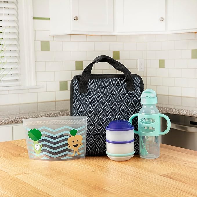 Dr. Brown's Fold & Freeze Bottle Tote, Travel Baby Bottle Insulated Cooler Bag, Store Up to 6 Baby Bottles, Black, BPA Free