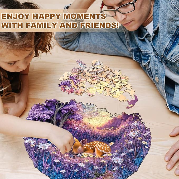 Jigfoxy Wooden Puzzles for Adults, Starry Night Fawn Wood Puzzles Adult, Unique Animal Shape Wooden Jigsaw Puzzles for Adults, Birthday Gifts for Puzzle Lovers, Family, Friend (S-8.5 * 8.5in-100pcs)