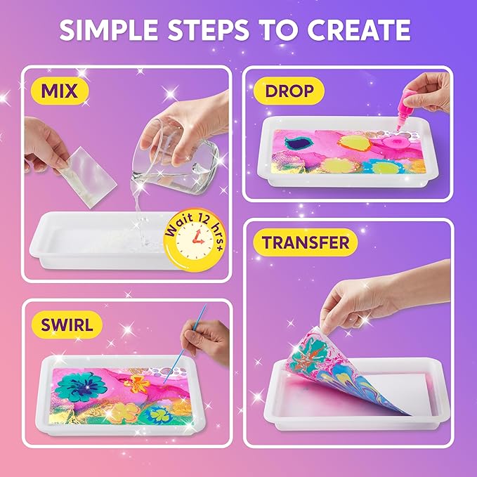 Klever Kits Marbling Paint for Kids, Metallic Gold Water Marble Paint Art, Arts and Crafts for Girls & Boys 6-12 Years Old, Craft Kits, Birthday Gifts Ideas Activities Toys