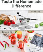 Stainless Steel Food Mill with Detachable Handles – Hand Crank Grinder for Baby Food, Tomato Sauce & Mashed Potatoes – Includes 3 Discs – Easy to Use & Clean – Great for Home Chefs, Parents & Canning