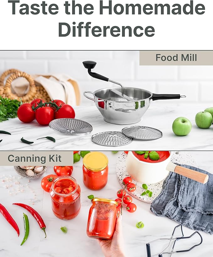 Stainless Steel Food Mill with Detachable Handles – Hand Crank Grinder for Baby Food, Tomato Sauce & Mashed Potatoes – Includes 3 Discs – Easy to Use & Clean – Great for Home Chefs, Parents & Canning