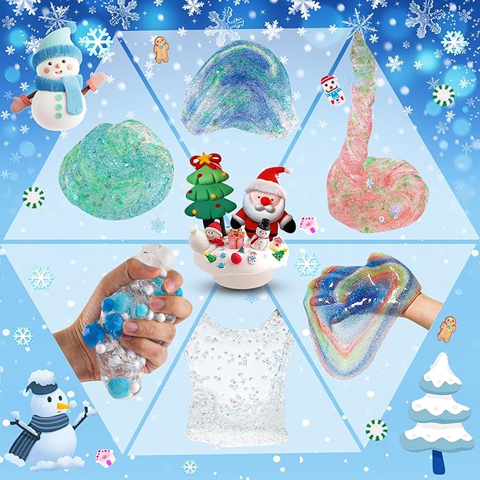 LAWOHO Build a Snowman Kit - 500ML Crystal Slime, Clay & Christmas Charms, Snowman Crafts for Kids, Stocking Stuffers for Adults, Slime Party Favors Kit