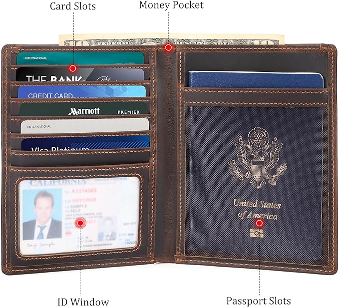 Polare Luxury RFID Blocking Leather Passport Holder Travel Wallet For Men and Women (Dark Brown with AirTag Slot)