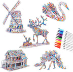 BEARUN 3D Coloring Puzzle Set, Arts and Crafts for Girls and Boys Age 6 7 8 9 10 11 12 Year Old, Fun Educational Painting Crafts Kit with Supplies for Kids, Birthday Toy Gift for Kids