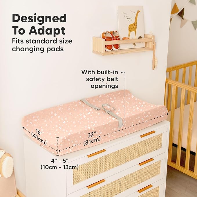 2-Pack Organic Changing Pad Covers for Girl,Boy, Neutral - 100% Cotton Changing Table Pad Cover,Soft Baby Nursery Diaper Changing Pad Sheets,Contour Changing Pads Liners,Change Pad Cover (Butterflies)