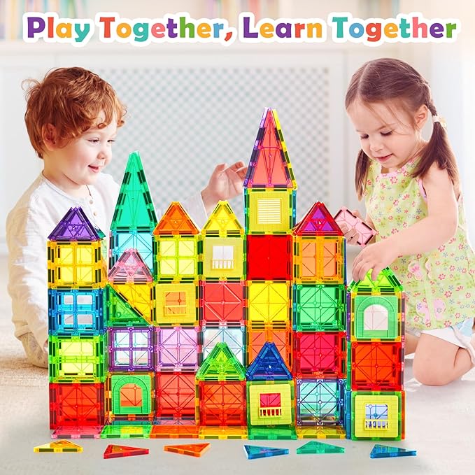 132 PCS Magnetic Tiles Building Blocks with 2 Cars, STEM Educational Construction Montessori Toys for Kids Ages 3 4 5 6 7 8 9, Magnet Building Set Gift for Boys Girls