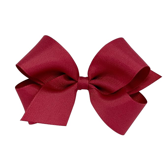 Wee Ones Girls' Plain Wrap Classic Grosgrain Hair Bows on a WeeStay No-Slip Hair Clip, Handmade, Medium, Cranberry
