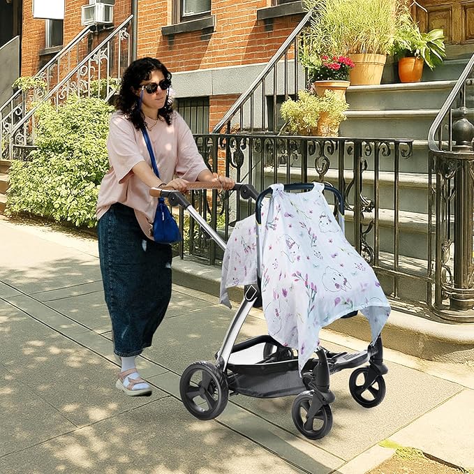 80S Muslin Car Seat Cover for Babies - Soft & Breathable Infant Carrier Canopy, Lightweight Sunshade for Summer, Universal Fit for Baby Boys & Girls
