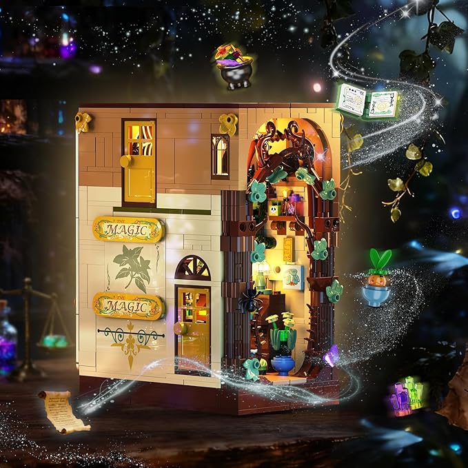 Magic Herb Book Nook Building Set with Light, DIY Booknook Building Block Kit for Home Bookshelf Decor, 930 PCS Miniature House Display Model Building Brick for Adults Teens Boys Girls Ages 12+