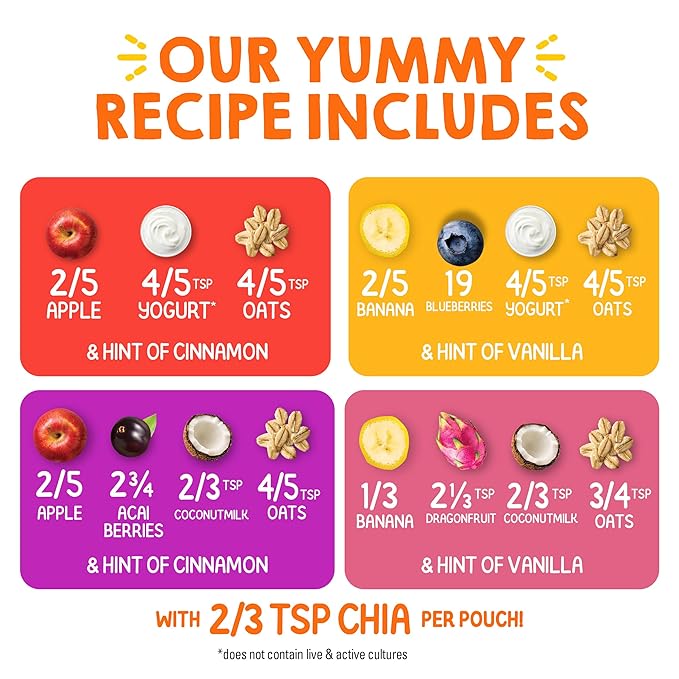 HAPPYTOT Organics Stage 4 Baby Food Pouches, Gluten Free, Super Morning Fruit & Oat Variety Pack Blend 4 Oz (Pack of 16), Amazon Exclusive