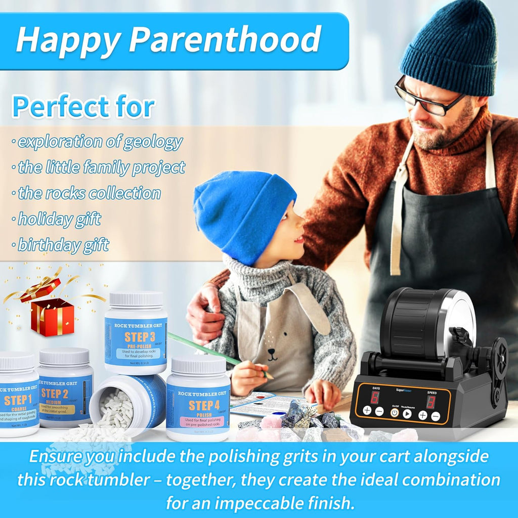 Rock Tumbler Kit, K1 Professional Large 2.5LB Capacity Edition - Memory Function, Digital Timer & Variable Speeds: Create Stunning Gems Full Accessories Included