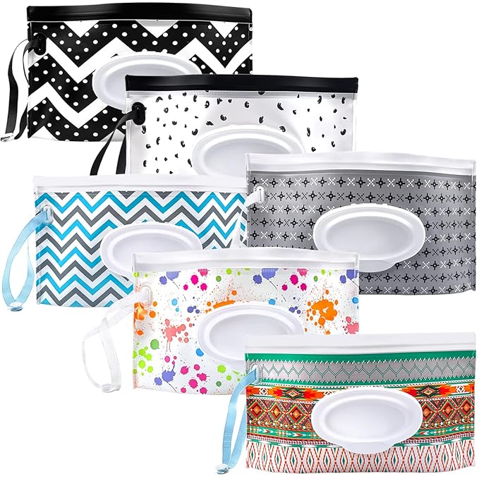 6pcs Portable Wet Wipes Pouch, KALYLOC Reusable Baby Wipe Dispenser Pouch Container, Eco Friendly Travel Wet Wipes Holder with Sealed Zipper