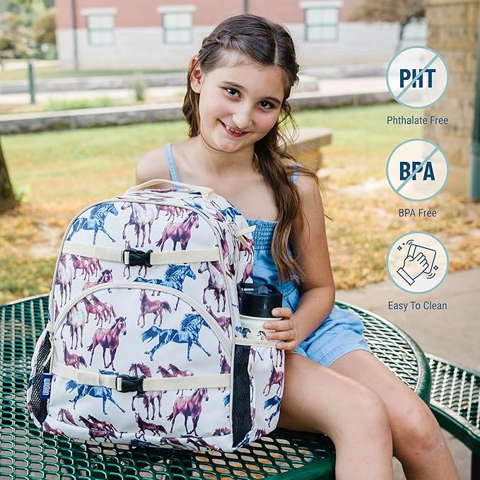Wildkin ECO rPET 17-inch Large Backpack – Sustainable, Padded, Adjustable – Horse Dreams