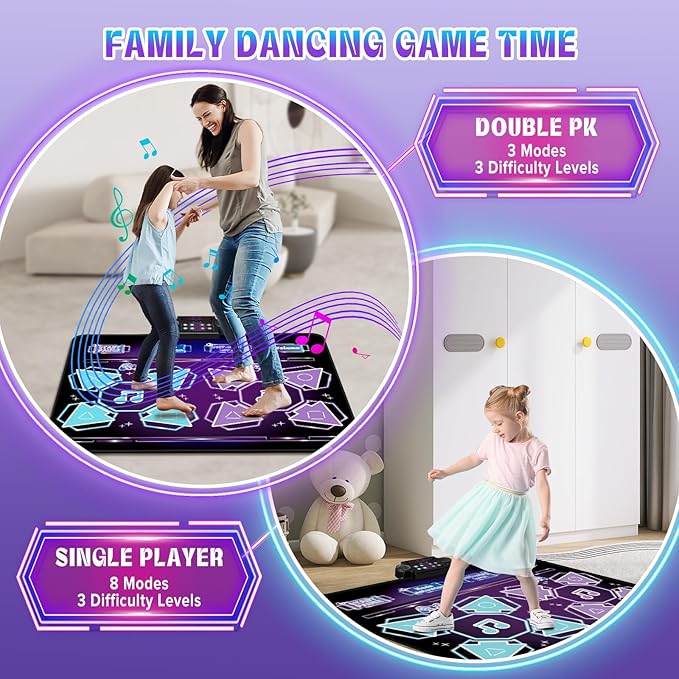 Toys Double Dance Mat for Kids, Boys & Girls Toys Ages 3 4 5 6 7 8+ Year Old Gifts Ideas for Electronic Dance Challenge Palymat, Single & Double Player Game Modes, Easter Gifts for Boys Girls